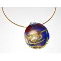 Necklace and medallion in molten glass blue and gold