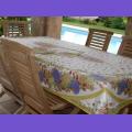 Rectangular Pink Tablecloth 100% Cotton  impermeable coating ROSES - LAVANDES 250 x 160 cm